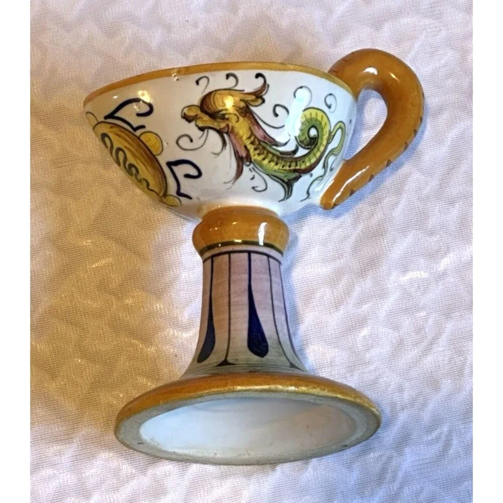 Italian pottery candle holder Buona Notte 629 Italy art dragon vintage